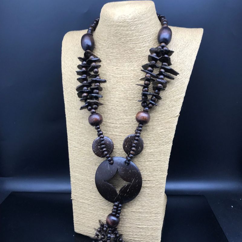 Unisex Bohemian Coir Wood Beaded Lariat Necklace
