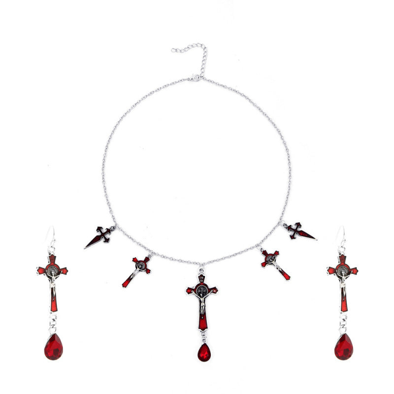 Women Gothic Halloween Bat Necklace Earrings Set