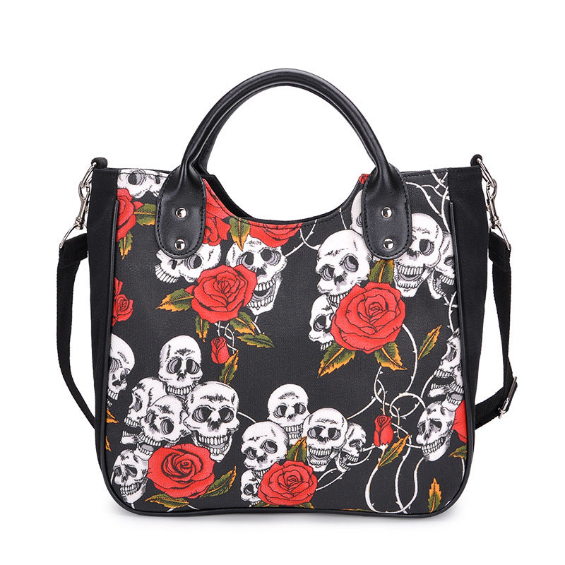 Bolso bandolera de lona con calavera de Halloween personalizada para mujer