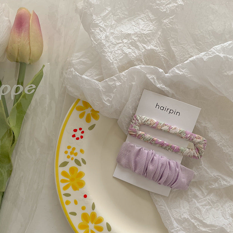 Conjunto de pinzas para el cabello de tela floral con diseño de rectángulo hueco y color sólido para mujer