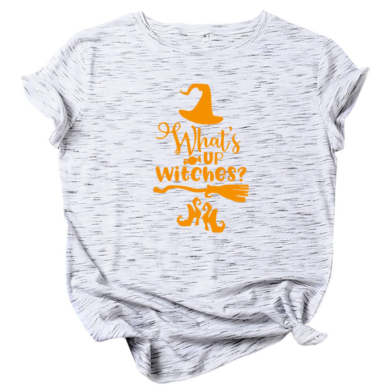 Camiseta informal de Halloween con cuello redondo y manga corta para mujer