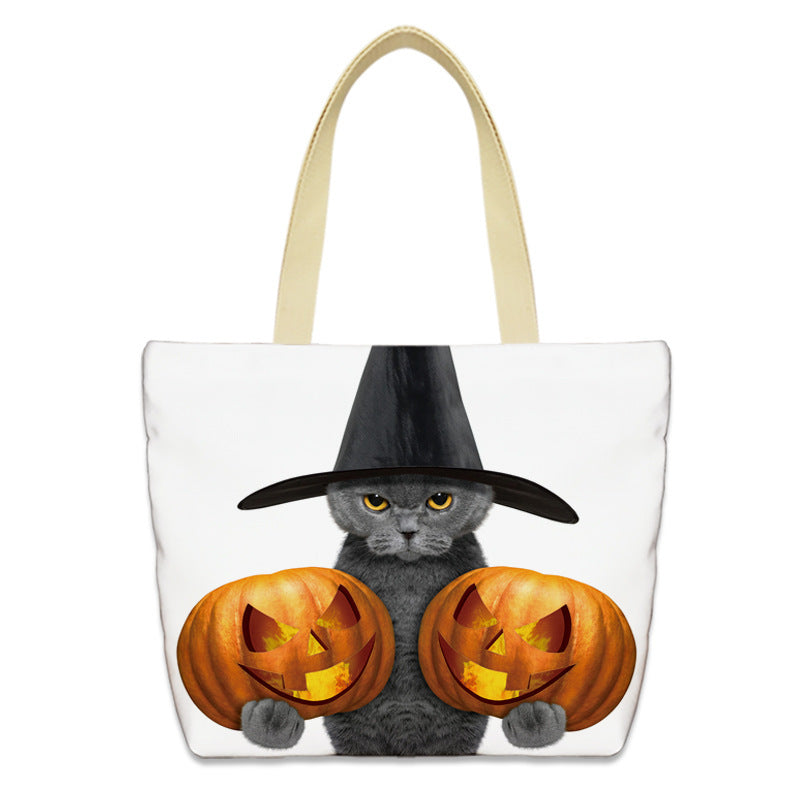 Bolso de lona con diseño de calabaza de Halloween para mujer