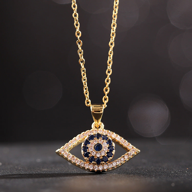 Collar con colgante de ojo de diablo de circonita multicolor para mujer