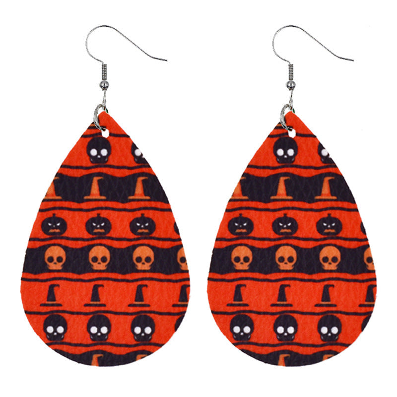 Halloween Women'S Leather Spider Pumpkin Earrings