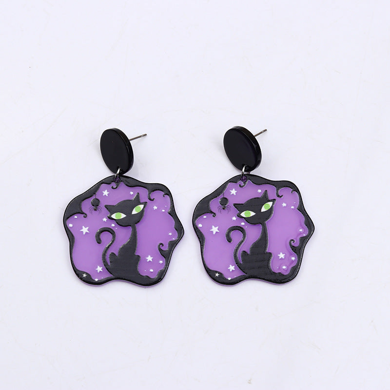 Halloween Women'S Acrylic Pumpkin Witch Cat Earrings