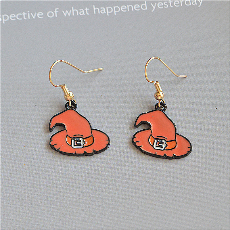 Pendientes de sombrero con forma de calavera, calabaza, gato y fantasma de Halloween para mujer