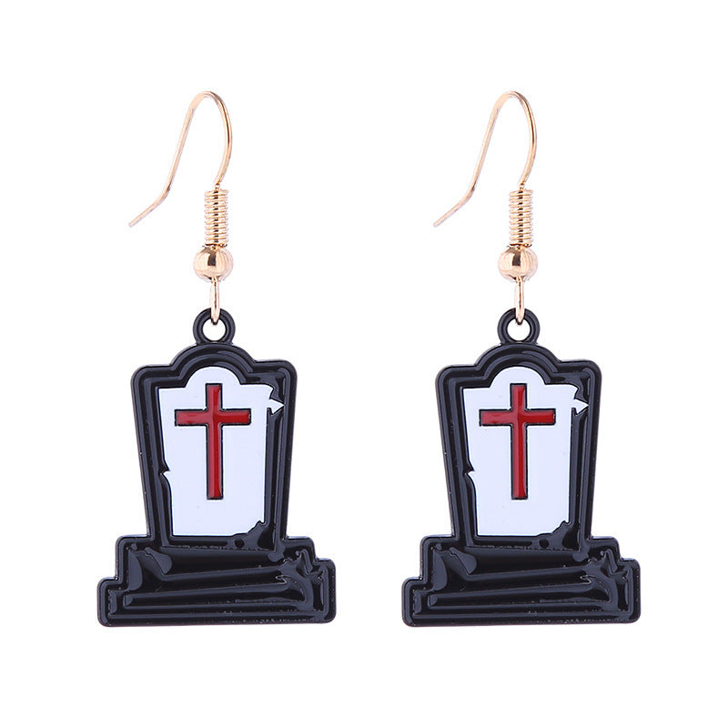Halloween Women Horror Skull Spider Pumpkin Alloy Earrings