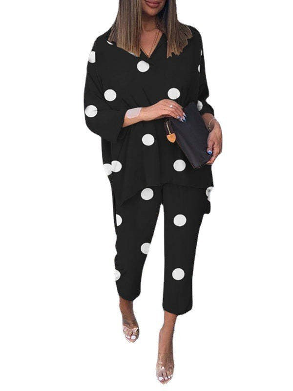 Plus Size Women Cotton Linen Print Two Pieces Set