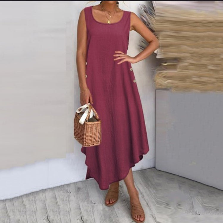 Vestido largo informal de lino y algodón para mujer de verano