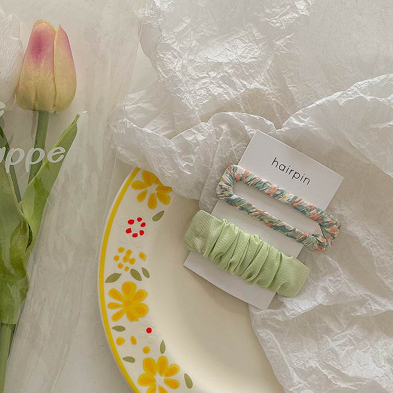 Conjunto de pinzas para el cabello de tela floral con diseño de rectángulo hueco y color sólido para mujer