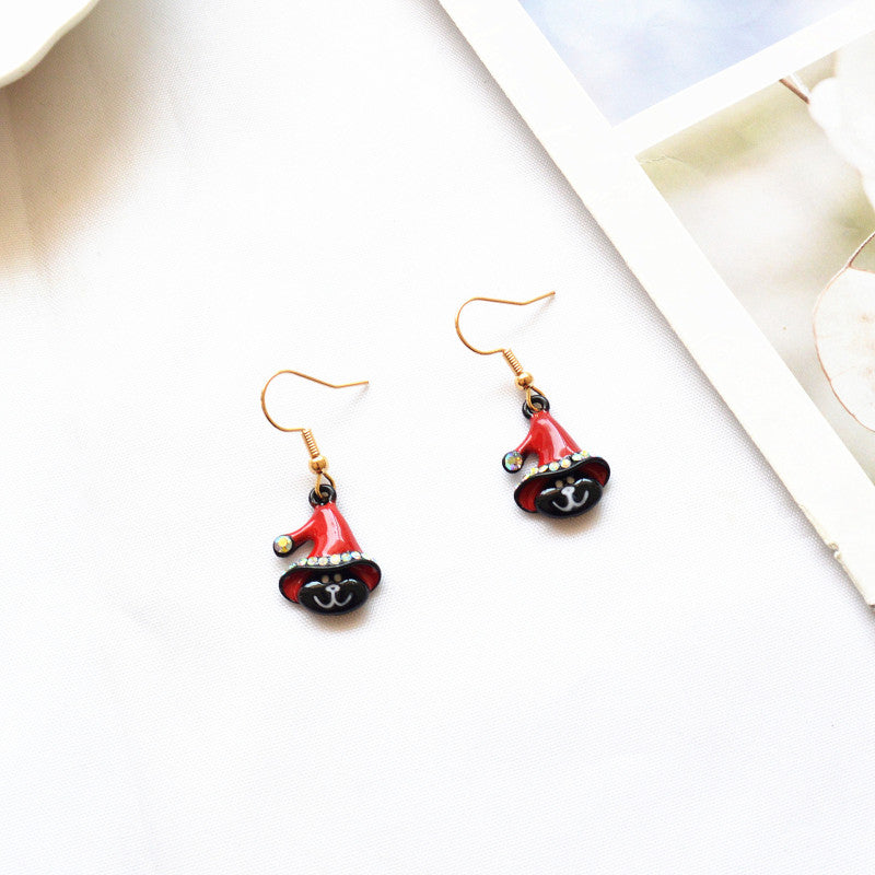 Women Halloween Alloy Dangle Earrings with Cat Pumpkin Santa Ghost