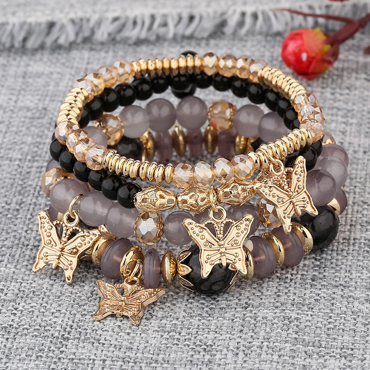 Bohemian Multi-Layer Beaded Butterfly Pendant Bracelet