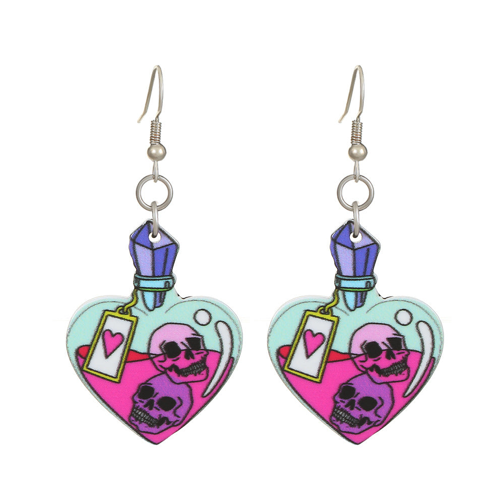 Halloween Women Fashion Creative Bat Skull Acrylic Earrings