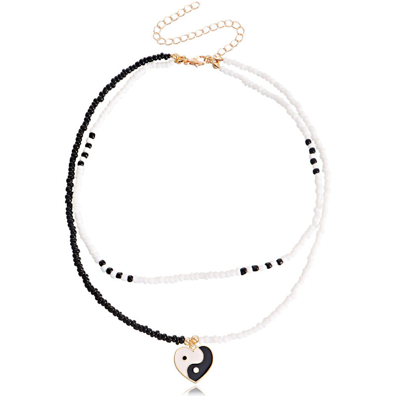 Bohemian Multicolor Rice Beads Heart Necklace