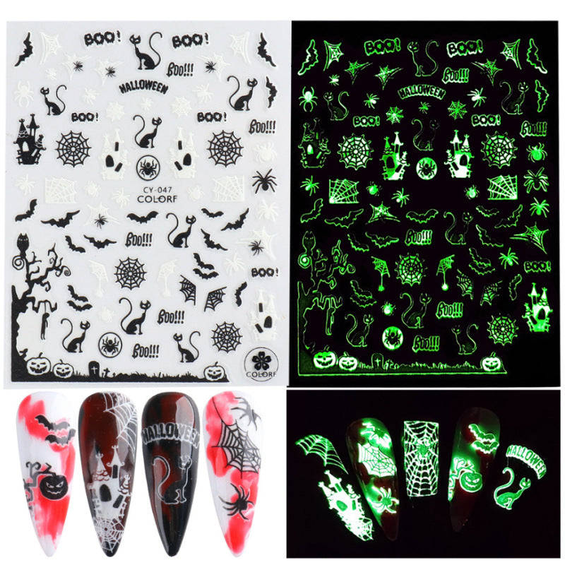Halloween Nail Stickers Funny Skeleton Little Monster 3D Luminous