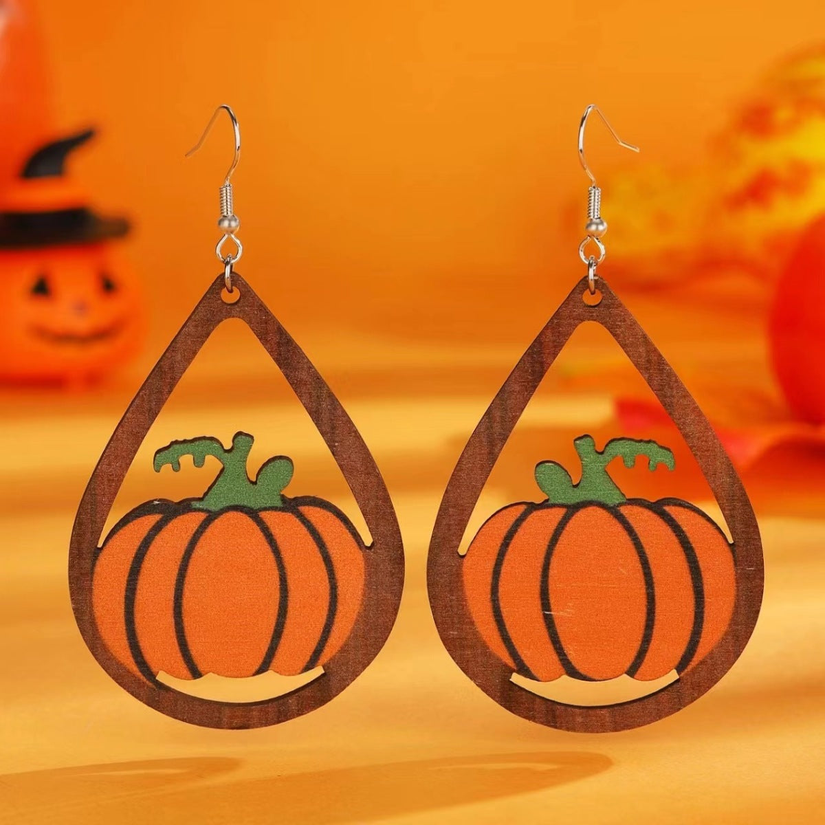 Halloween Women Cartoon Gothic Black Cat Ghost Pumpkin Wooden Earrings