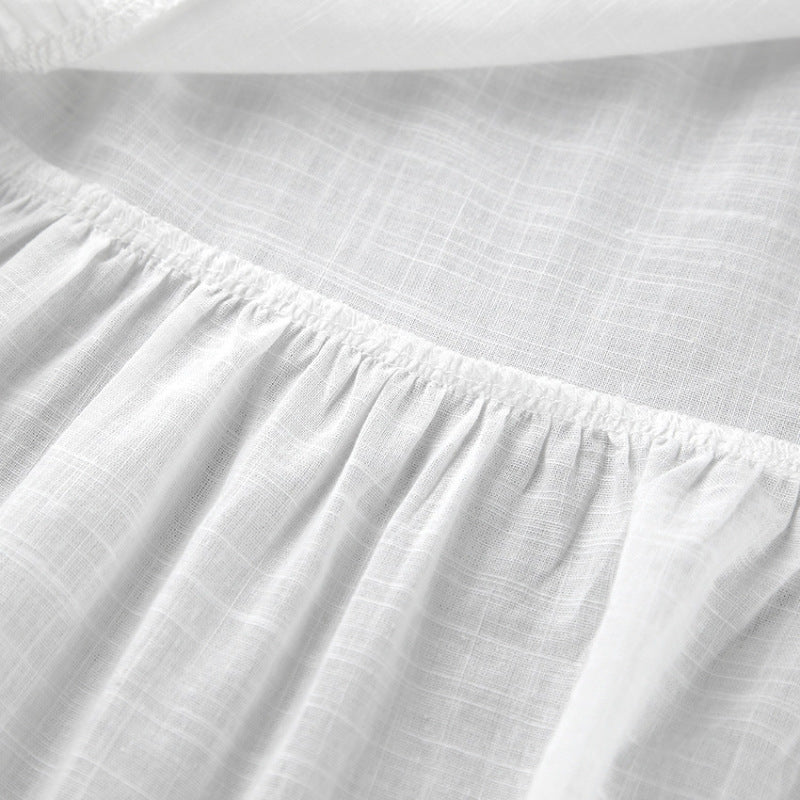 Vestido sexy de lino y algodón liso con tirantes finos y abertura para mujer