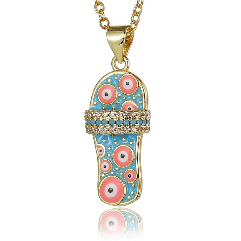 Collar con colgante de zapatilla de ojo malvado para mujer