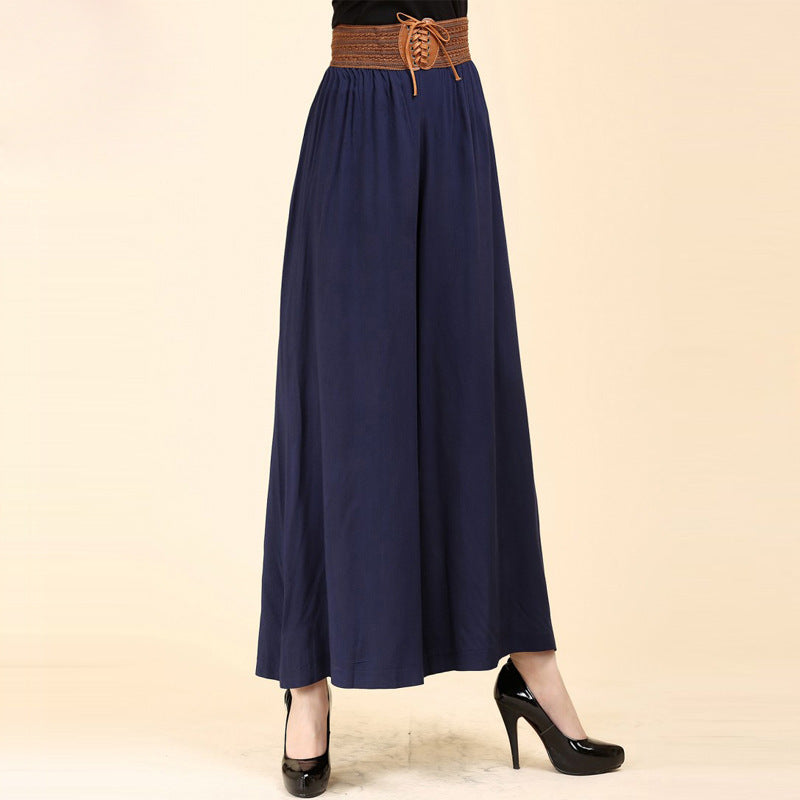 Pantalones anchos de lino y algodón para mujer