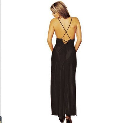 Women Sexy Silk Lace Camisole Backless Long Pajamas