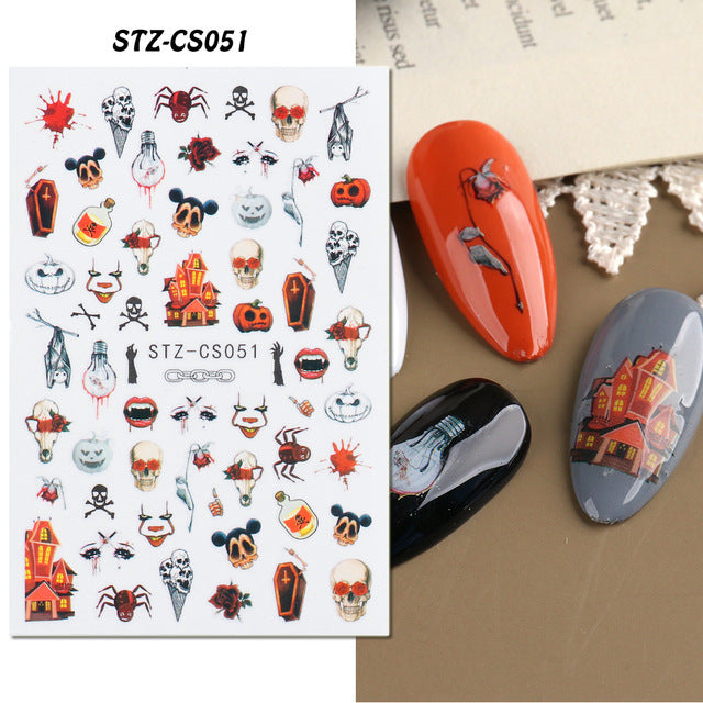 Halloween Skull Autumn Maple Leaf Pumpkin Ghost Nail Stickers