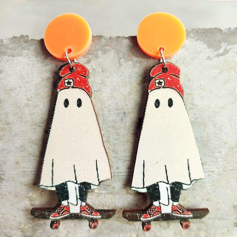 Halloween Women Funny Pumpkin Ghost Spider Earrings