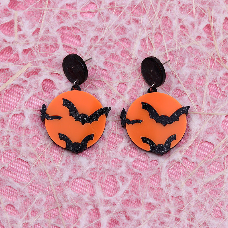 Pendientes acrílicos de calabaza y murciélago con personalidad de Halloween para mujer