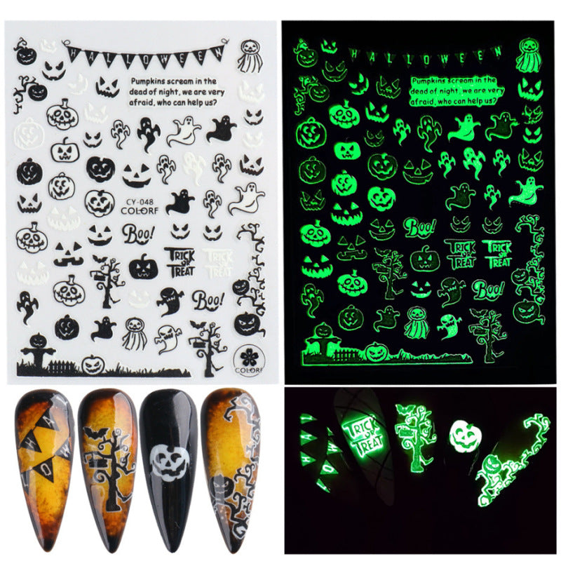 Halloween Nail Stickers Funny Skeleton Little Monster 3D Luminous
