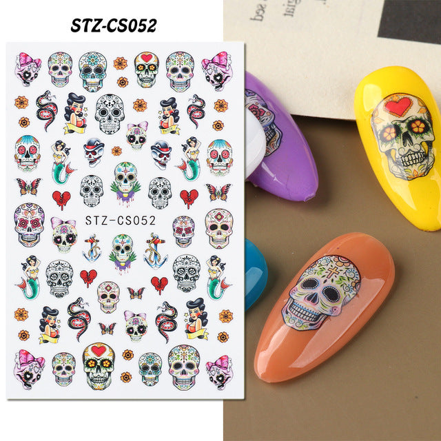 Halloween Skull Autumn Maple Leaf Pumpkin Ghost Nail Stickers
