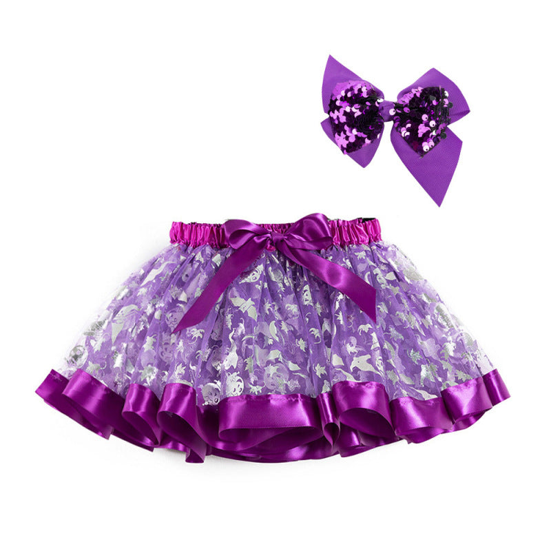 Kids Toddler Girls Halloween Pumpkin Skirt with Sequin Bow