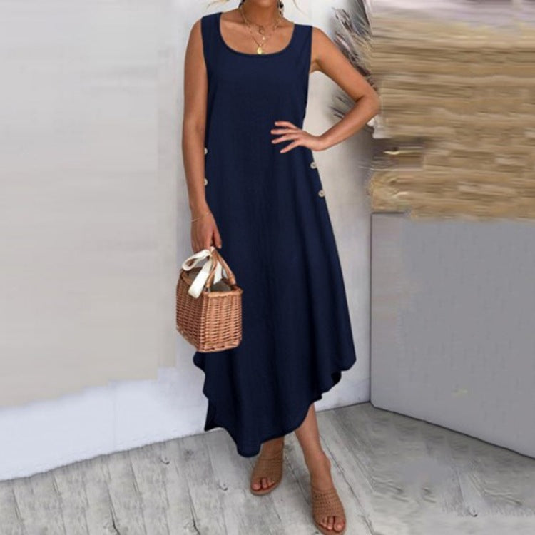Vestido largo informal de lino y algodón para mujer de verano