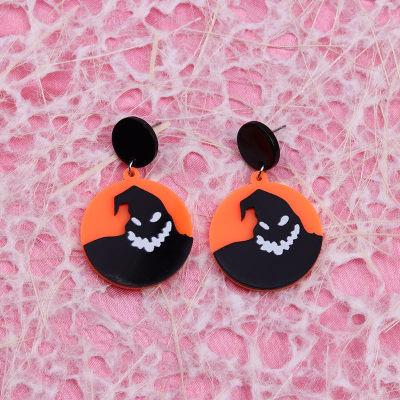 Pendientes acrílicos de calabaza y murciélago con personalidad de Halloween para mujer
