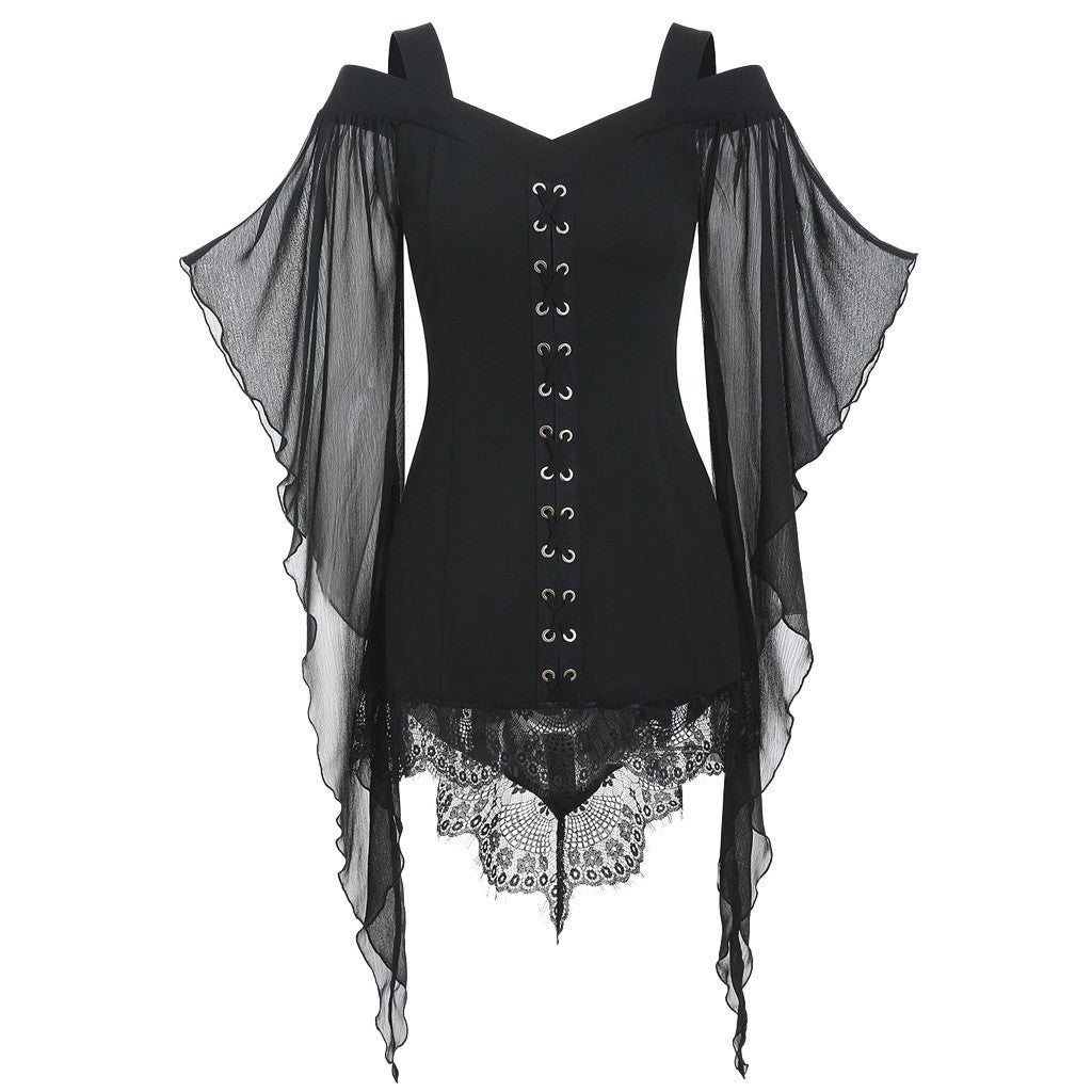Robe gothique à manches trapèze en mousseline unie pour femme