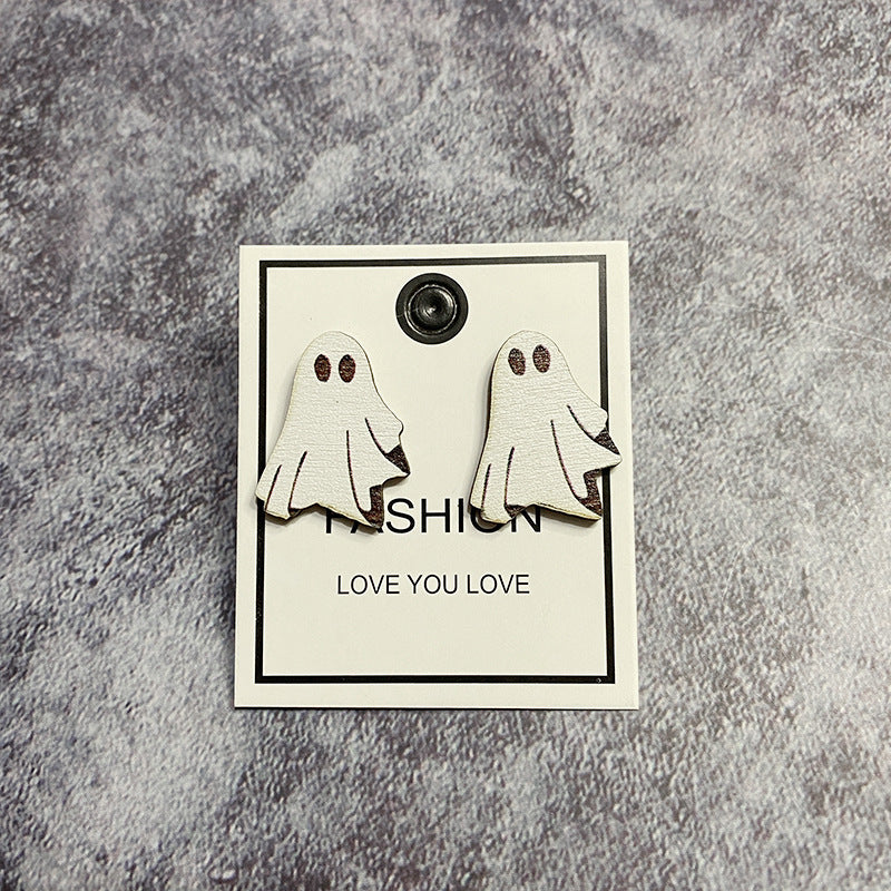 Halloween Women Horror Evil Ghost Black Cat Pumpkin Wooden Earrings