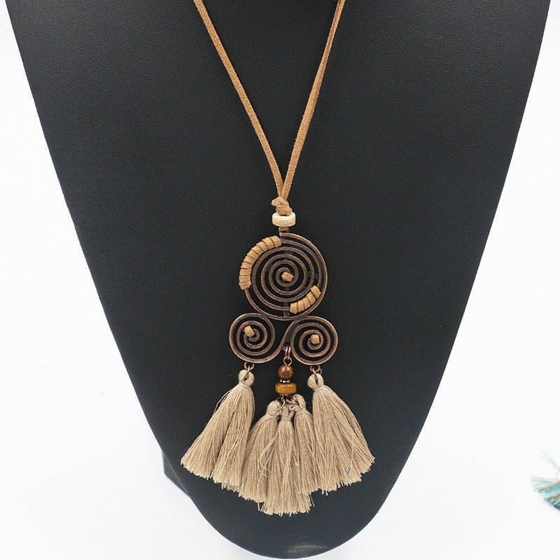 Collar con colgante de borla y cuentas bohemias vintage a la moda para mujer