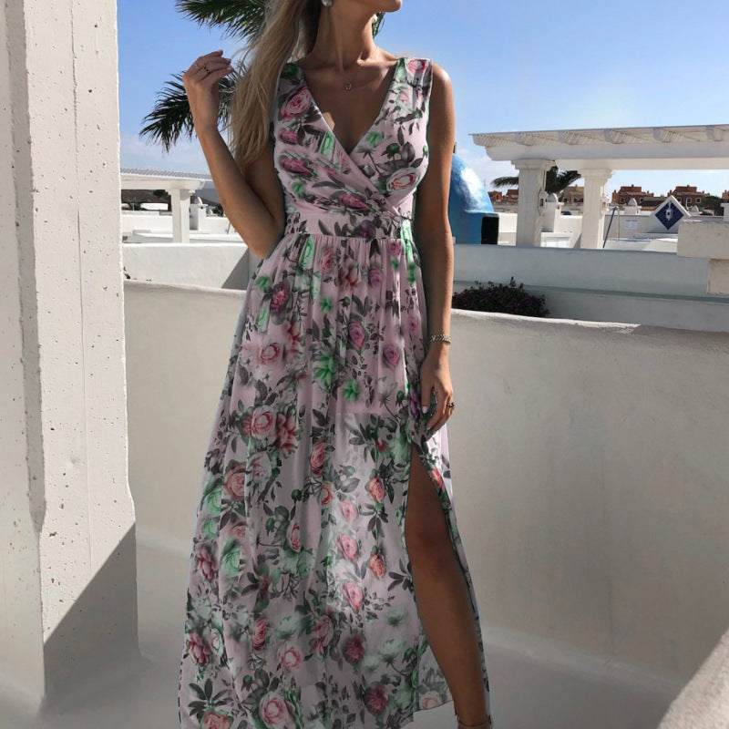 Robe d'été bohème élégante en mousseline de soie à imprimé floral pour femme