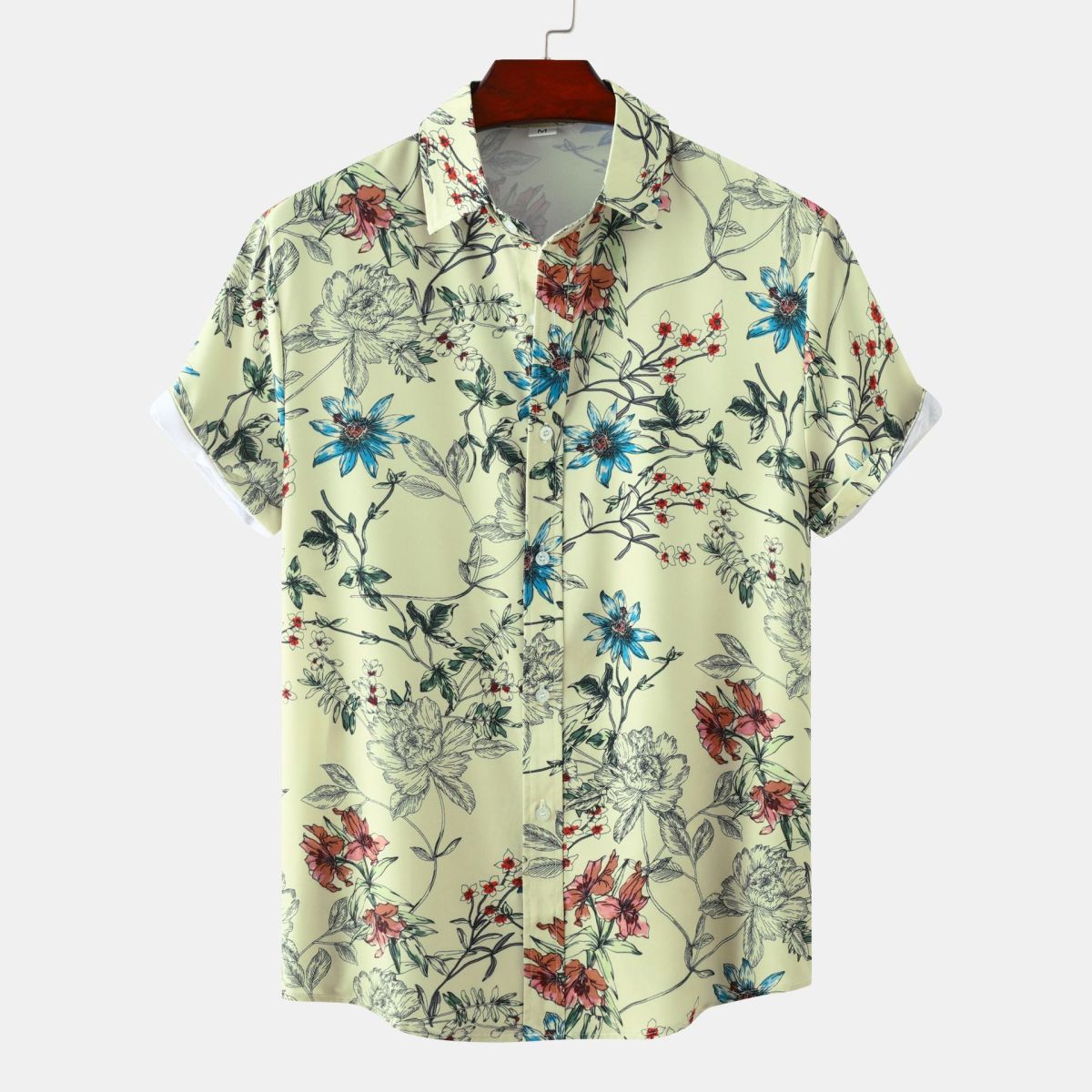 Men Summer Leisure Vacation 3D Tiny Flower Print Short Sleeve Lapel Shirt