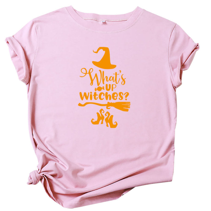 Camiseta informal de Halloween con cuello redondo y manga corta para mujer
