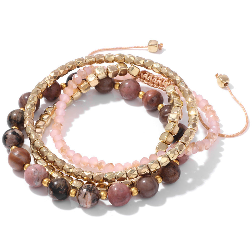 Conjunto de pulseras de cuentas doradas con piedra de pino estilo bohemio para mujer