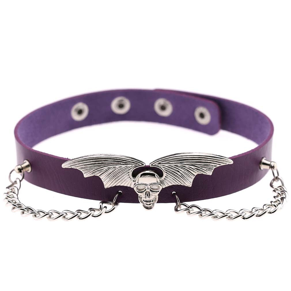Gargantilla de Halloween punk con alas de murciélago y calavera para mujer
