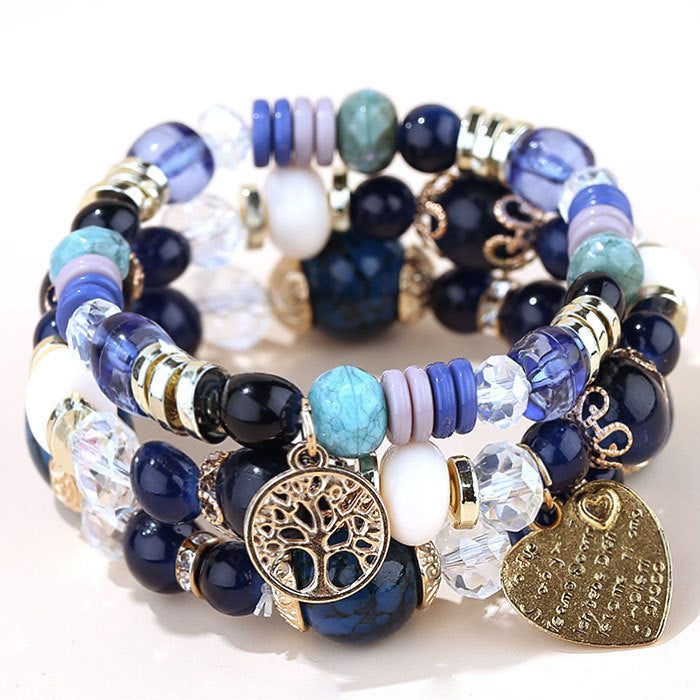Conjunto de pulseras de cuentas con dijes de árbol y corazón bohemio