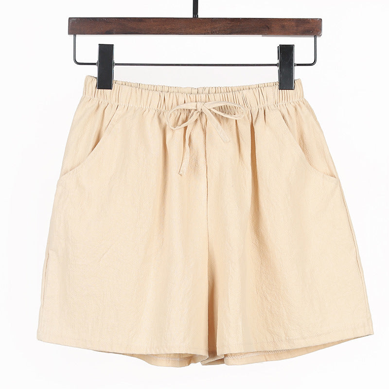 Women Linen Cotton Sports Casual Wide Leg Shorts