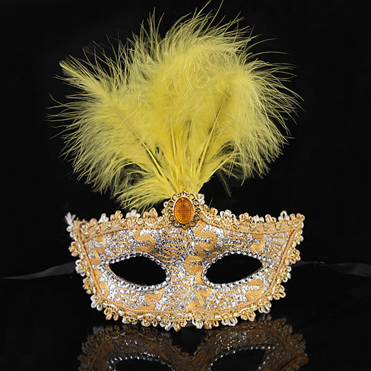 Máscara de plumas y gemas de colores sólidos para Halloween, a la moda para mujer