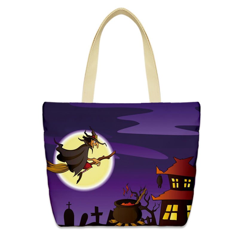 Bolso de lona con diseño de calabaza de Halloween para mujer