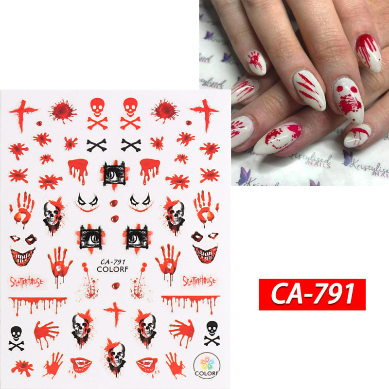 Autocollants adhésifs pour ongles Motif tête de mort et sorcière rouge pour Halloween