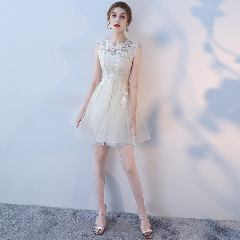 Women Banquet Evening Dress Short Lace Mesh Princess Black Party Cocktail Dress