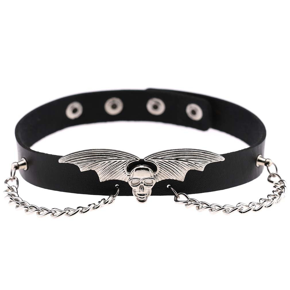 Gargantilla de Halloween punk con alas de murciélago y calavera para mujer