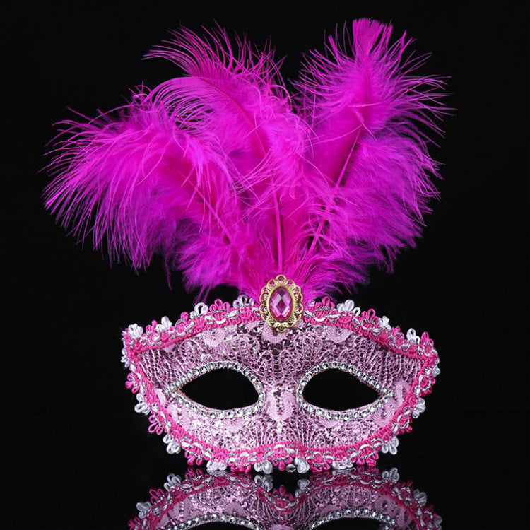 Máscara de plumas y gemas de colores sólidos para Halloween, a la moda para mujer