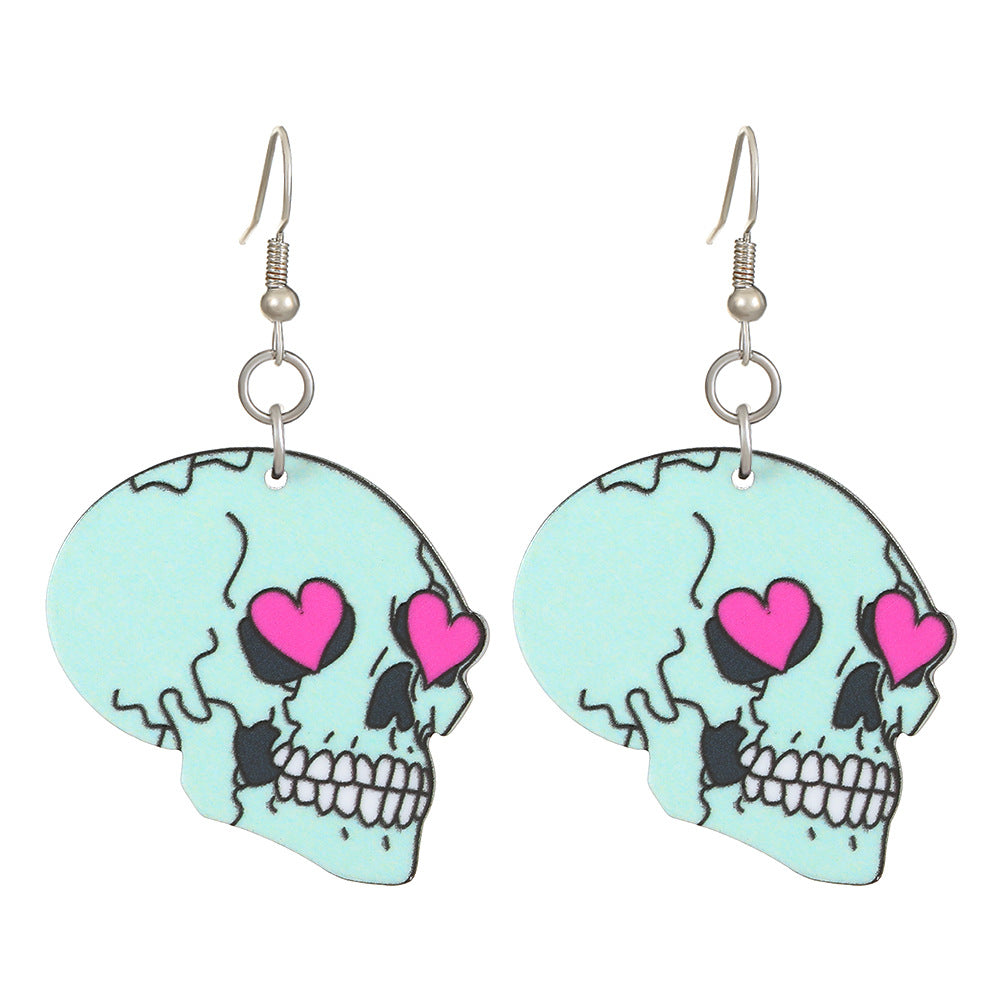 Halloween Women Fashion Creative Bat Skull Acrylic Earrings