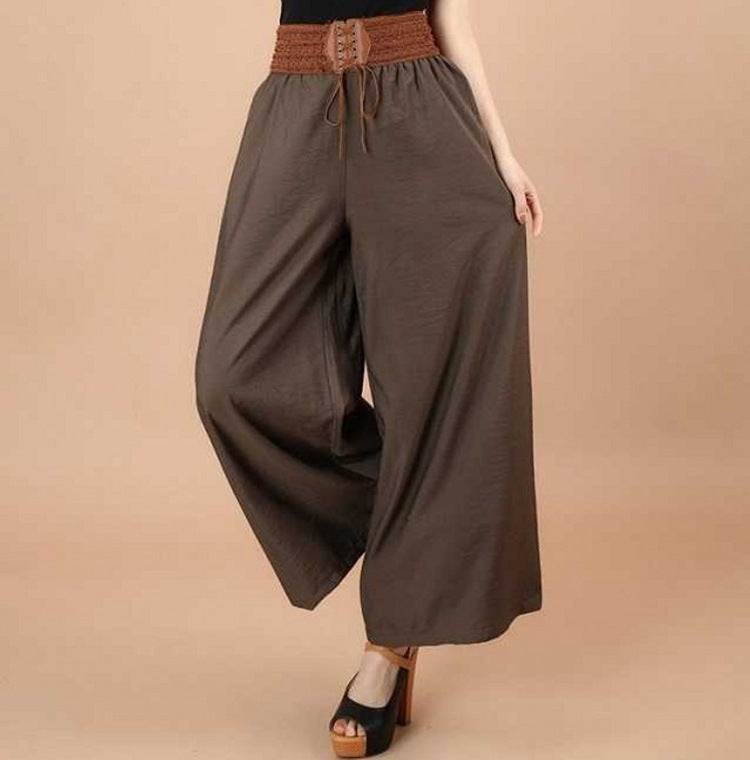 Pantalones anchos de lino y algodón para mujer